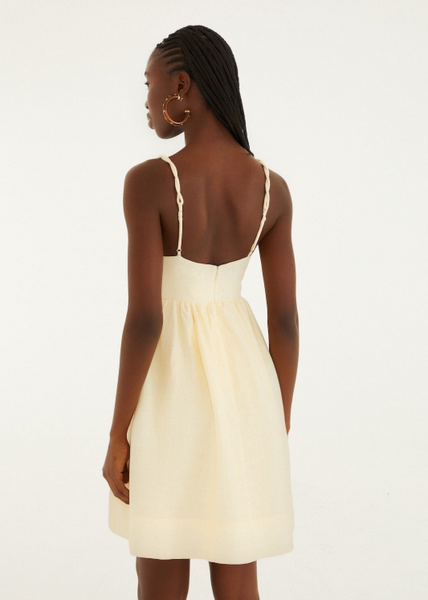 Minivestido Blanco Roto con Bordado de Palmeras - Lino Premium
