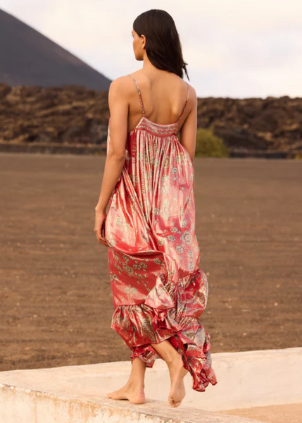 Vestido Largo de Seda Lurex - Estampado Pañuelo - Escote en V