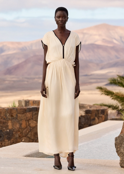 Vestido Largo Fluido de Viscosa - Inspiración Grecorromana - Contraste Bicolor