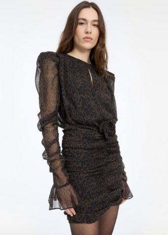 RUCHED FLOWER MINI DRESS