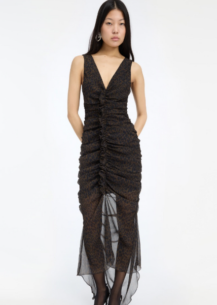 RUCHED MIDI DRESS LEOPARD