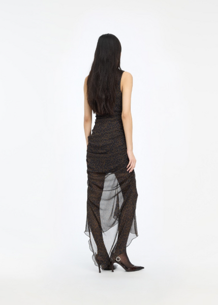 RUCHED MIDI DRESS LEOPARD