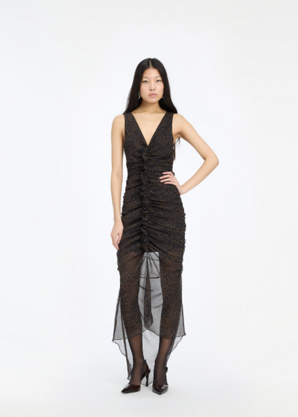RUCHED MIDI DRESS LEOPARD