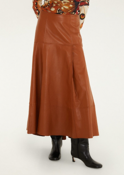 MIDI BROWN LEATHER FALDA