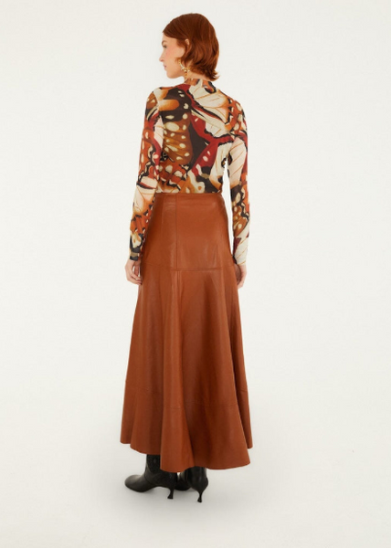 MIDI BROWN LEATHER FALDA